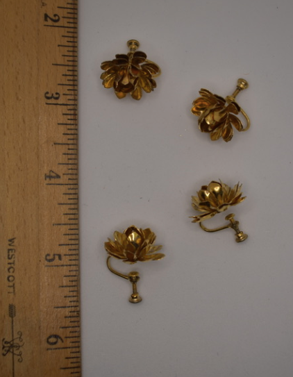 Two pairs of 1930's vintage gold plated flower earrings