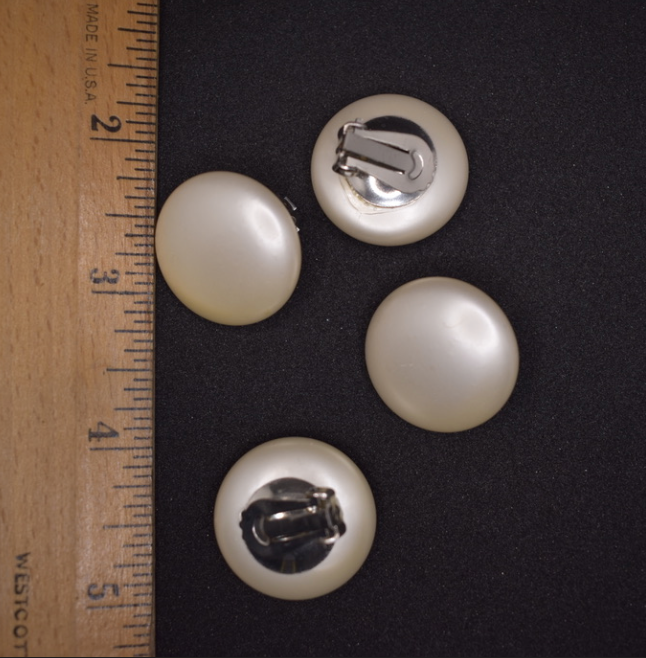 Two pairs of 1950's-60's vintage cream faux pearl 1 1/16" button earrings