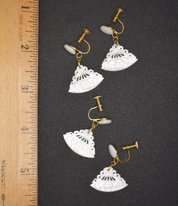 Two pairs of 1930-40s vintage mother of pearl fan shaped earrings