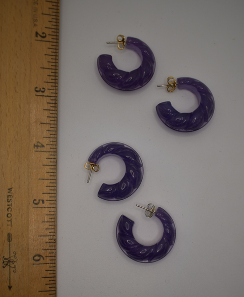 Two pairs of 1980's vintage purple lucite hoop earrings