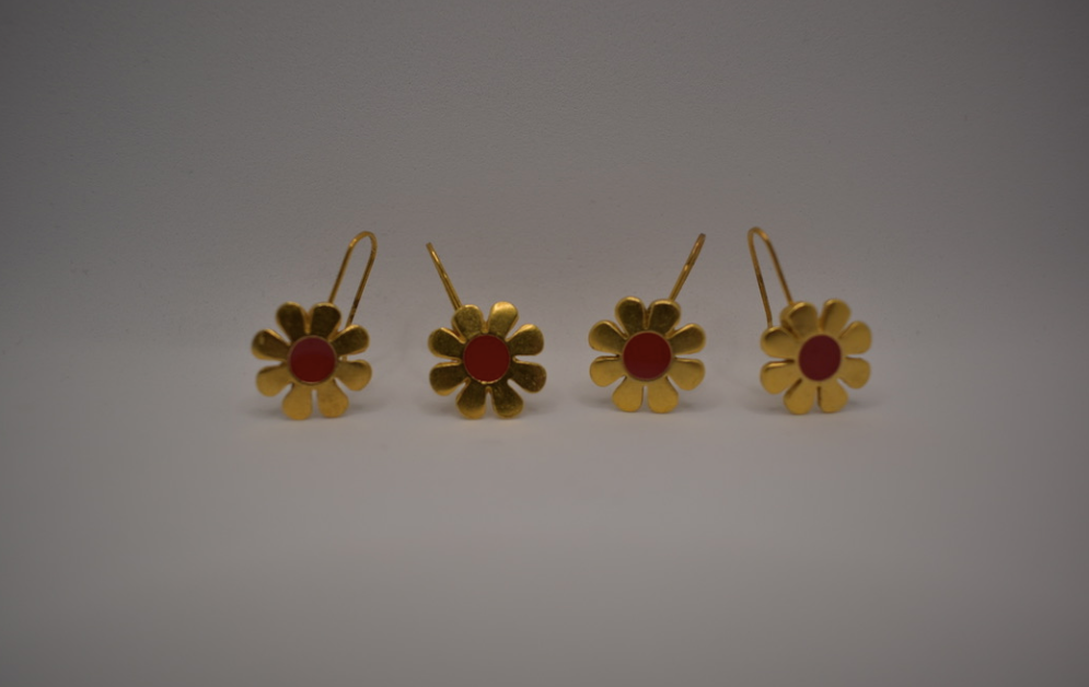 Two pairs of vintage 1960's-1970's gold plated flower dangle earring