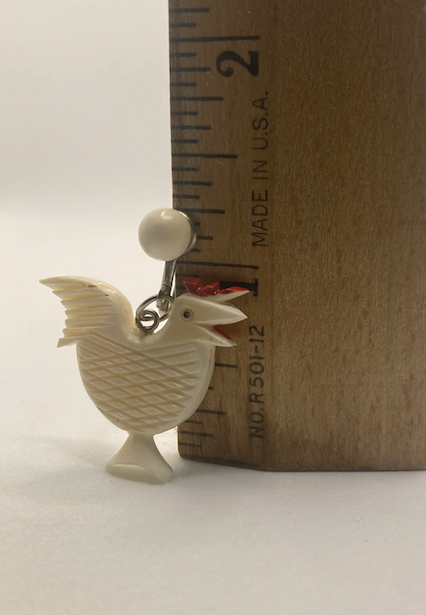 Two pairs of 1940's vintage chicken/ rooster earrings