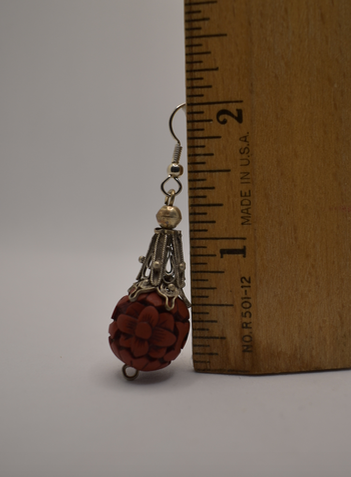 Two pairs of vintage bohemian style silver tone and red cinnabar dangle earrings