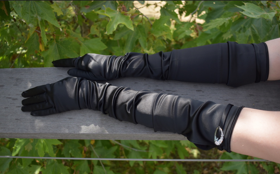 Two pairs of vintage St John black satin opera gloves