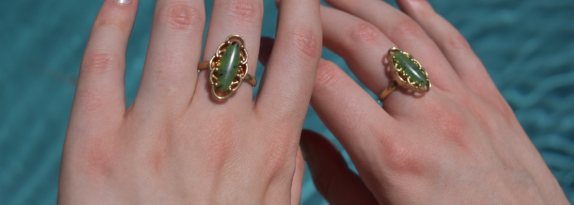 Two 1970's vintage Gold Tone with Green Stone rings