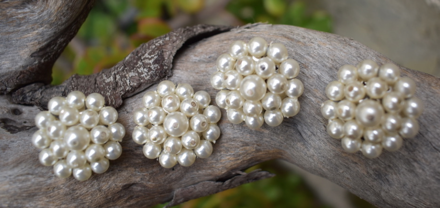 Two pairs of 1950's- 60's vintage  white faux pearl beaded clip on earrings