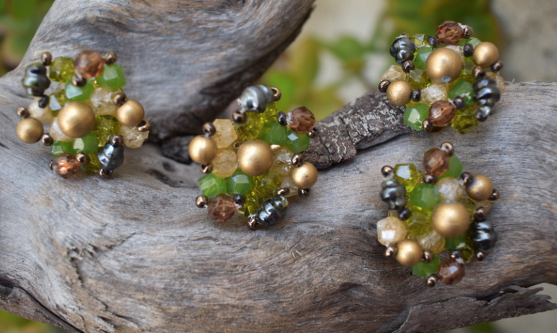 Two pairs of vintage 1950's-60's green beaded cluster earrings