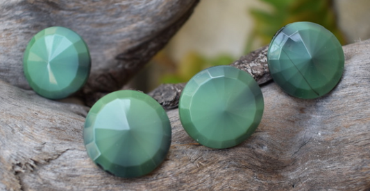 Two pairs of 1950-60's green beveled glass round earrings