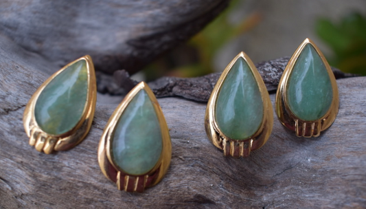 Two pairs of 1980- 90's vintage gold tone and green glass earrings