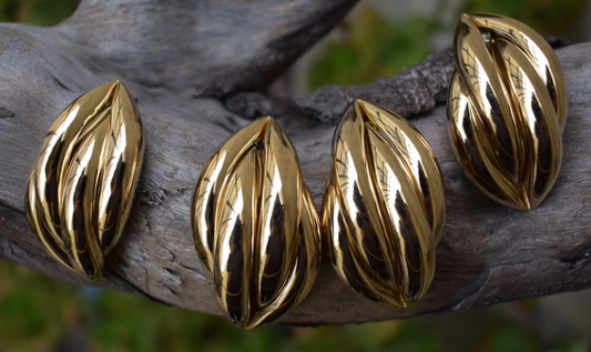 Two pairs of 1980's-90's Vintage Sleek Givenchy Gold Toned Smooth Earrings