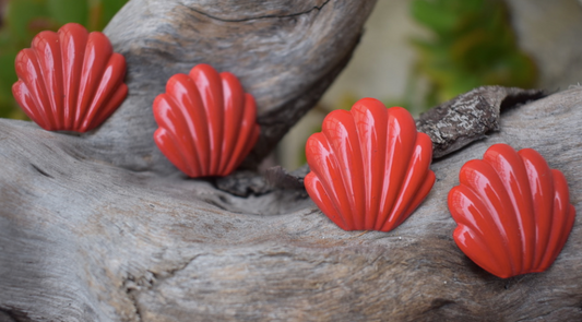 Two pairs of 1980's vintage red, shell shaped, metal earrings
