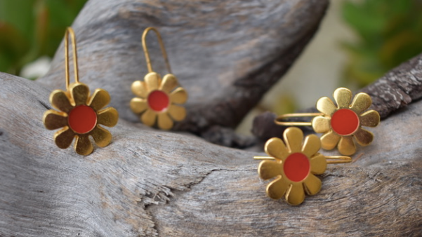 Two pairs of vintage 1960's-1970's gold plated flower dangle earring