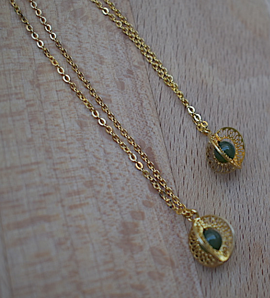 Two 1960's-70's Vintage Round Jade Pendants on an 18" Gold Plated Chain