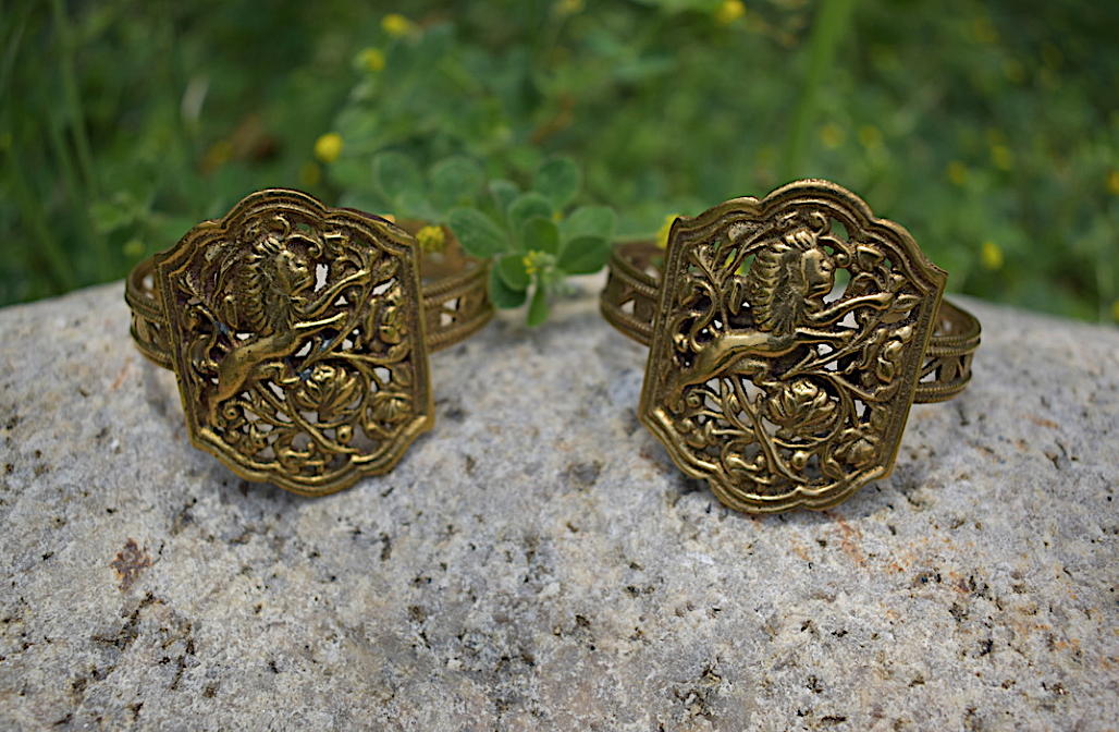 Two Victorian Aesthetic Movement Gold Gilt over Brass Bracelets