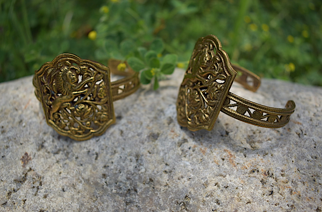 Two Victorian Aesthetic Movement Gold Gilt over Brass Bracelets