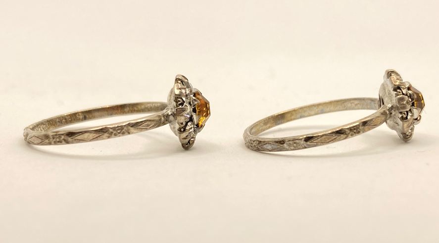 Two 1930's vintage sterling silver and rhinestone rings
