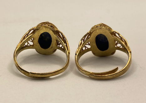 Two vintage Neo Etruscan Revival/ Victorian Revival gold vermeil over sterling silver lapis rings