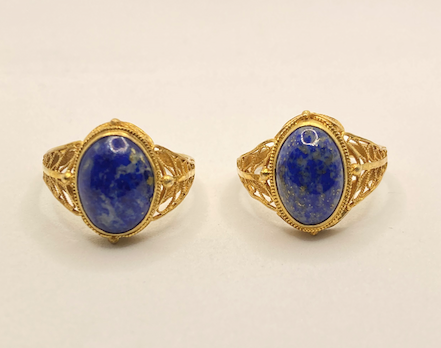 Two vintage Neo Etruscan Revival/ Victorian Revival gold vermeil over sterling silver lapis rings
