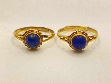 Two vintage Neo Etruscan/ Victorian Revival gold vermeil over sterling silver lapis (4 mm stone) rings