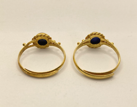 Two vintage Neo Etruscan/ Victorian Revival gold vermeil over sterling silver lapis (4 mm stone) rings