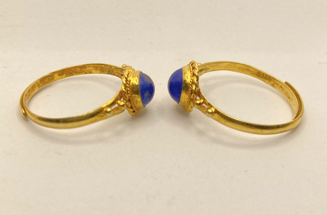 Two vintage Neo Etruscan/ Victorian Revival gold vermeil over sterling silver lapis (4 mm stone) rings