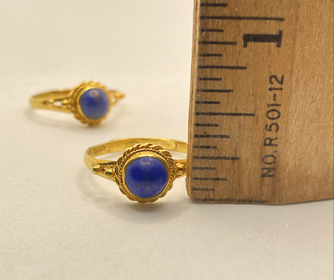 Two vintage Neo Etruscan/ Victorian Revival gold vermeil over sterling silver lapis (4 mm stone) rings