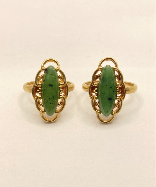 Two 1970's vintage Gold Tone with Green Stone rings
