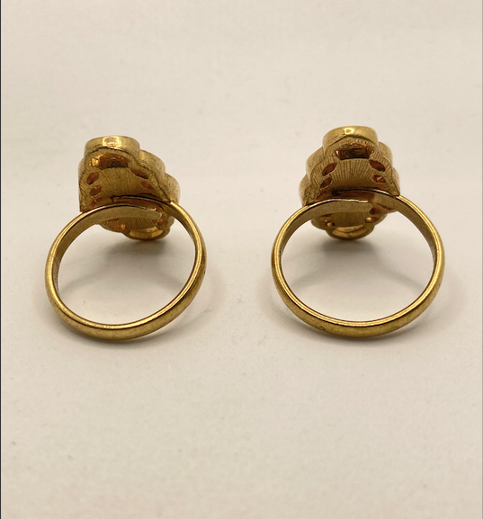 Two 1970's vintage Gold Tone with Green Stone rings
