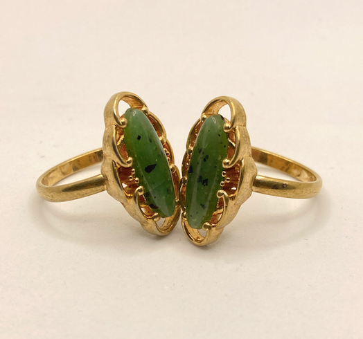 Two 1970's vintage Gold Tone with Green Stone rings