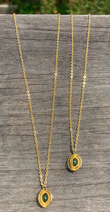 Two 1960's-70's Vintage Round Jade Pendants on an 18" Gold Plated Chain
