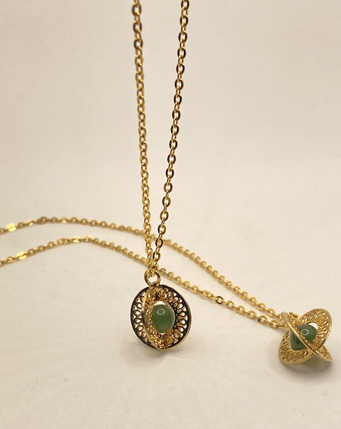 Two 1960's-70's Vintage Round Jade Pendants on an 18" Gold Plated Chain