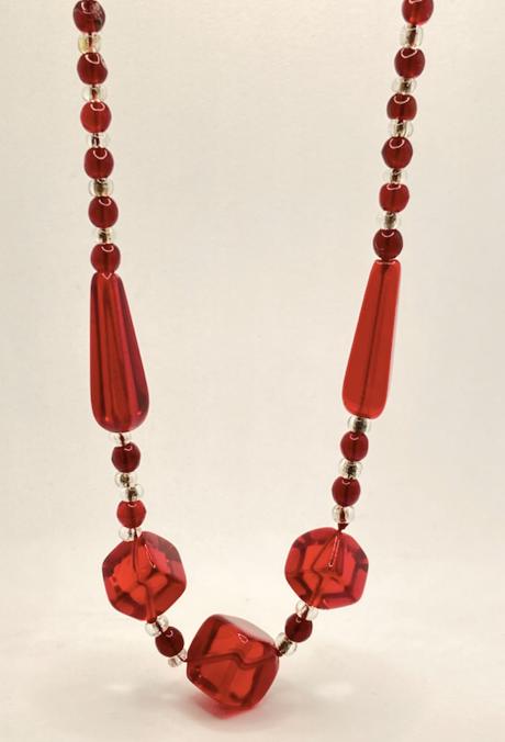 One 1930's Vintage Ruby Red and Clear Lucite Necklace