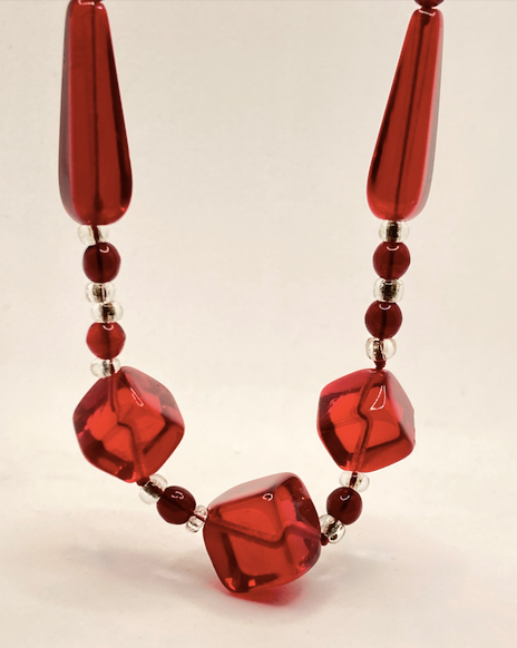 One 1930's Vintage Ruby Red and Clear Lucite Necklace
