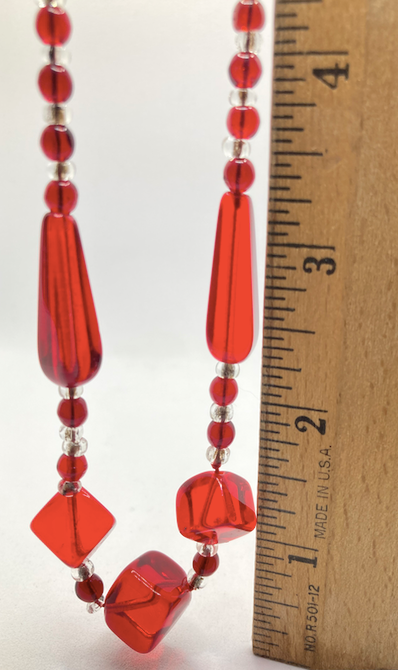 One 1930's Vintage Ruby Red and Clear Lucite Necklace