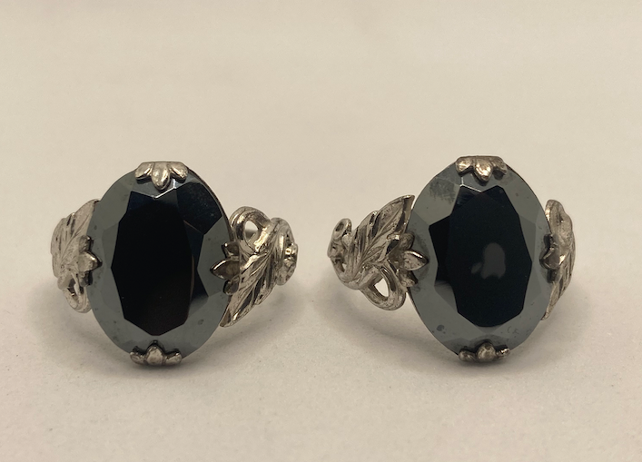 Two 1930's vintage sterling silver and hematite cocktail rings
