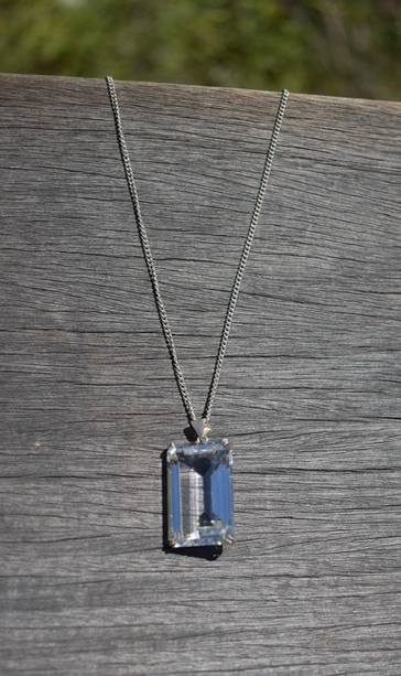 One 1930's Vintage Glass Faceted Rectangular Crystal Necklace