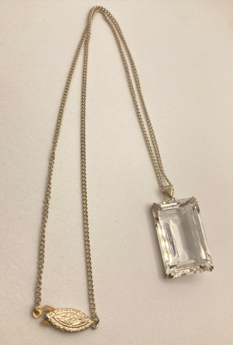 One 1930's Vintage Glass Faceted Rectangular Crystal Necklace