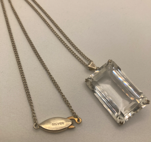 One 1930's Vintage Glass Faceted Rectangular Crystal Necklace