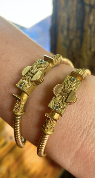 Two Victorian Etruscan Revival Gold Fill Coil Bracelets