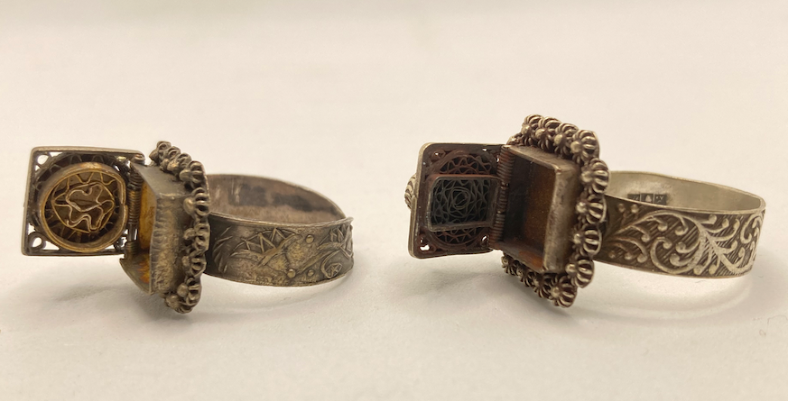 Two Vintage 1920-40's Sterling Silver Poison Rings