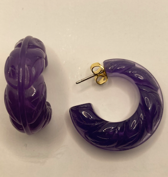 Two pairs of 1980's vintage purple lucite hoop earrings