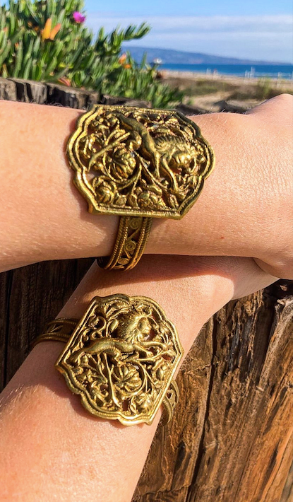 Two Victorian Aesthetic Movement Gold Gilt over Brass Bracelets