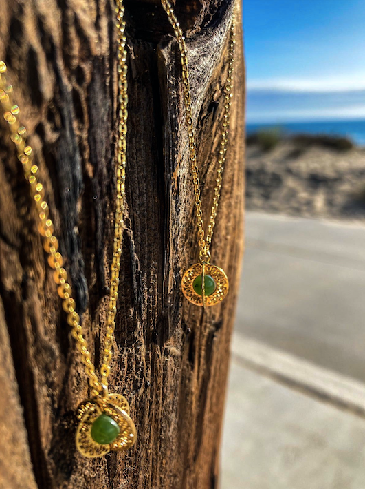 Two 1960's-70's Vintage Round Jade Pendants on an 18" Gold Plated Chain