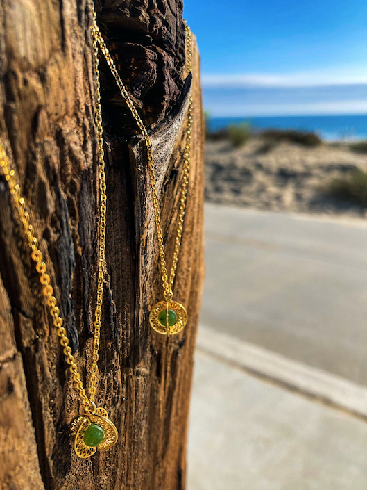 Two 1960's-70's Vintage Round Jade Pendants on an 18" Gold Plated Chain