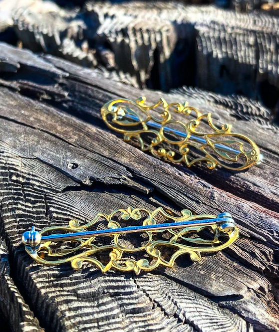 Two 1980-90's Vintage Gold Plated Victorian Revival Filigree Pins