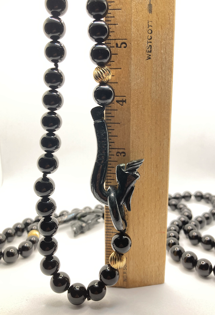 Two 1950's-60's Black Onyx and Hand Carved Jade Dragon Necklace