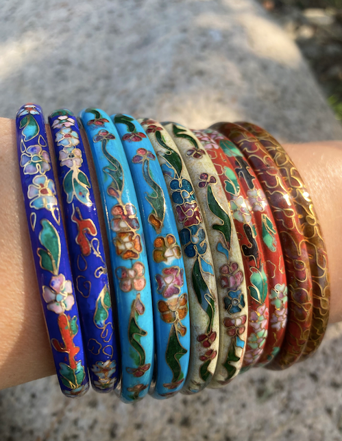 Two matching 1970's-90's vintage cloisonne bangles in color of choice