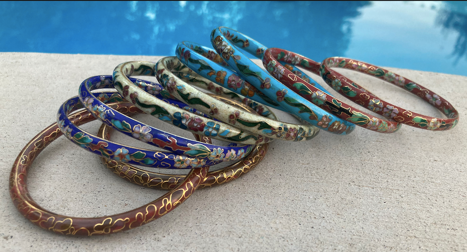 Two matching 1970's-90's vintage cloisonne bangles in color of choice
