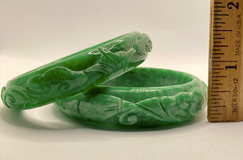 Two matching 1970's-80's vintage hand carved jade bangles