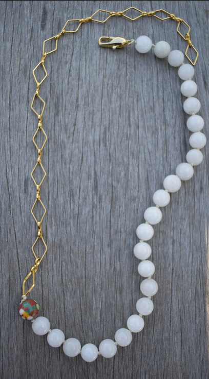 One White Jade and 18K Gold Plated Necklace